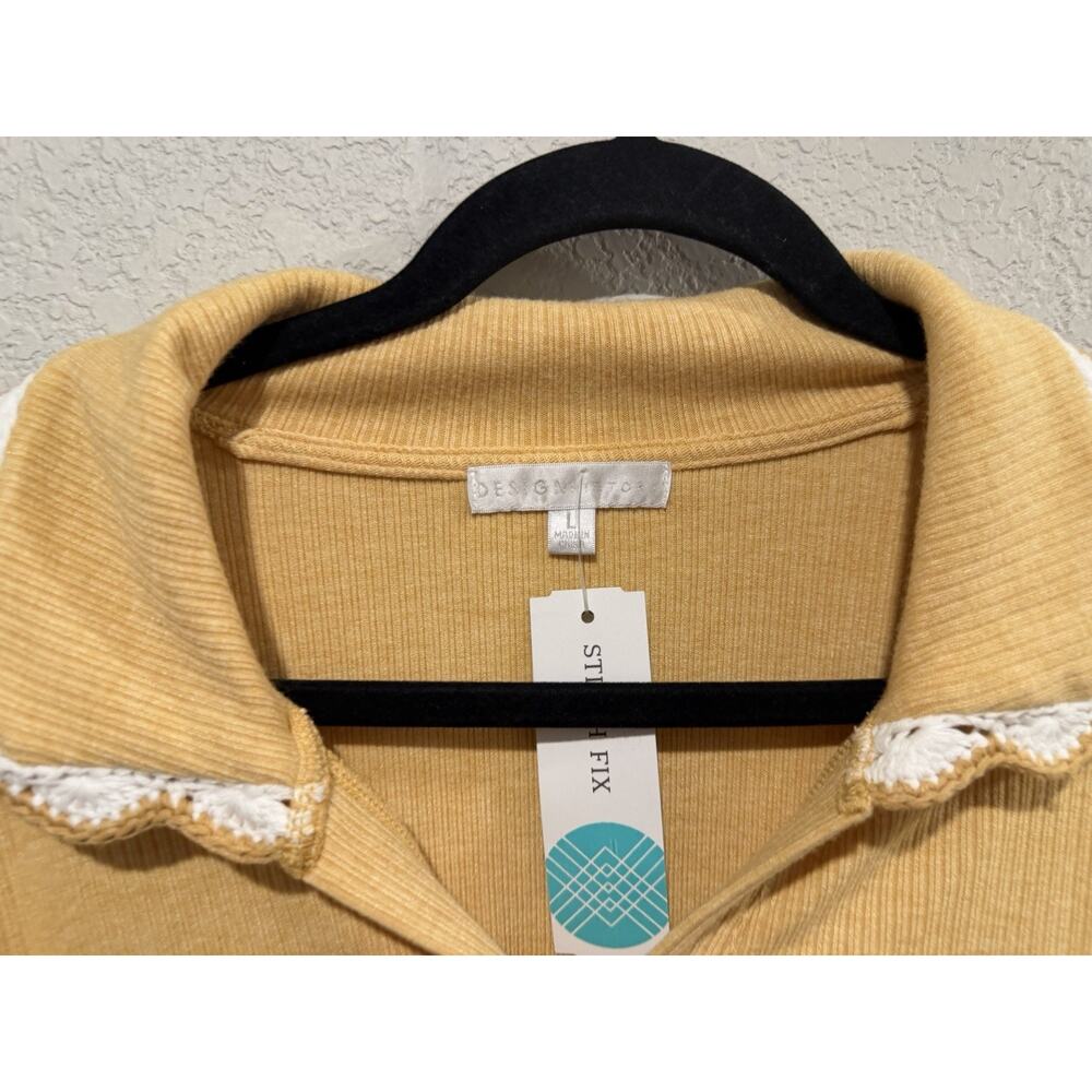 design history top Meem Embroidered Knit Collared Top Size Large Yellow NWT - Picture 5 of 10